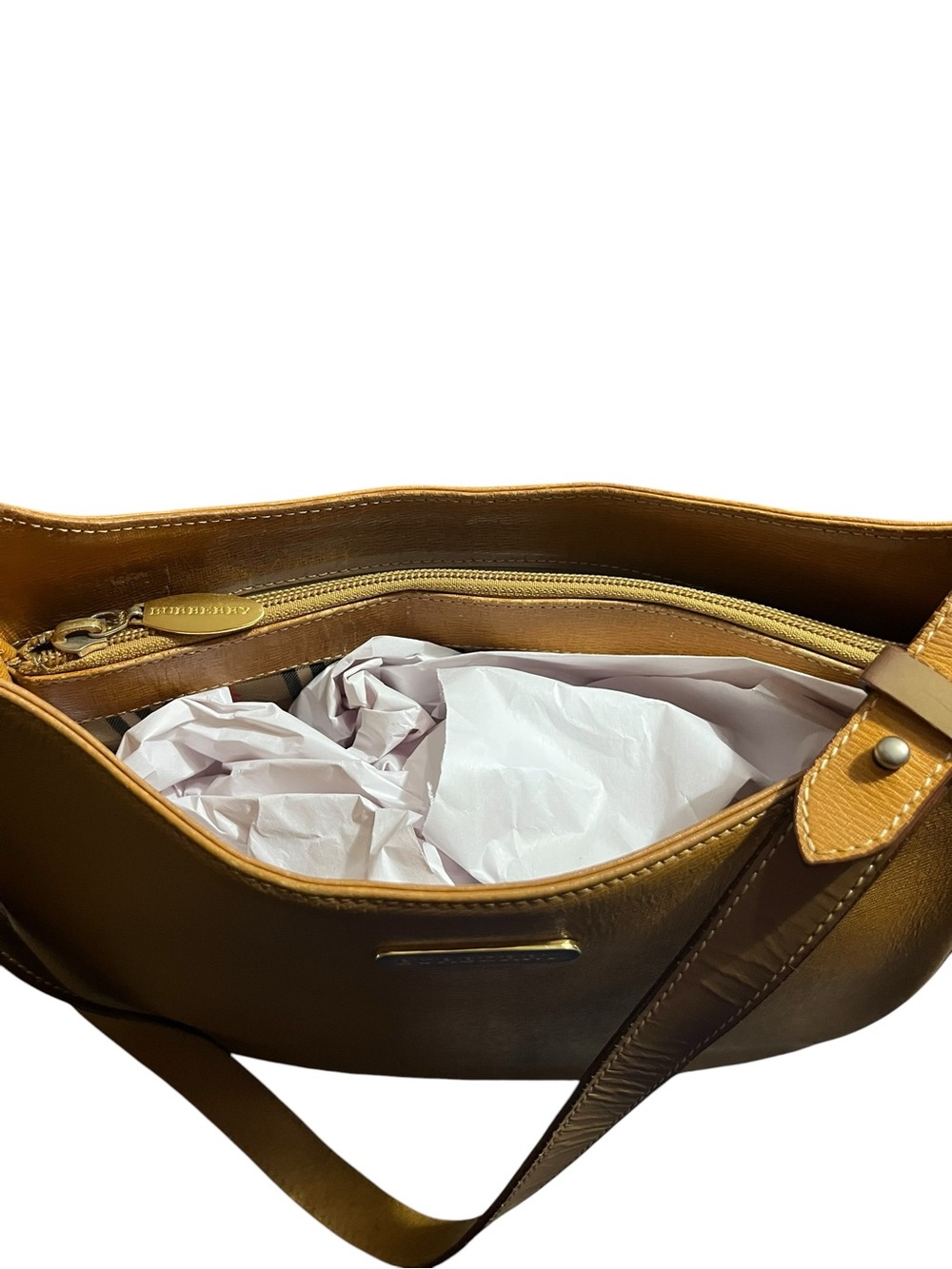 Burberry Leather Shoulder Hobo Bag With Nova Check Interior Authentic - Picture 14 of 17